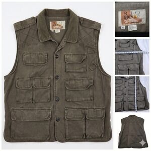 Rio Bravo Mens XL Fishing Safari Vest Brown Cotton Canvas Multi Pocket Gorpcore